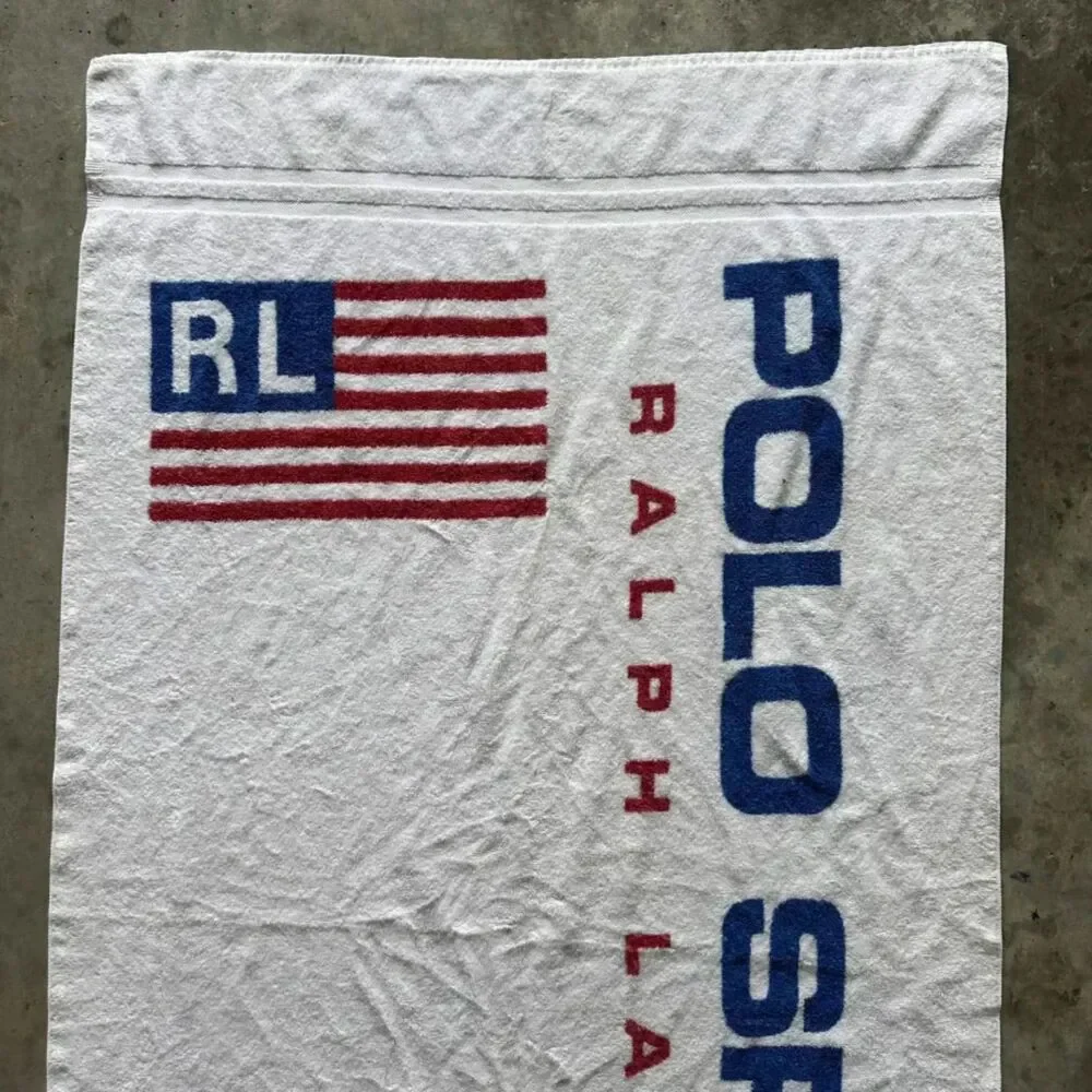 Vintage Polo Sport Ralph Lauren American Flag Beach Towel 35X68
